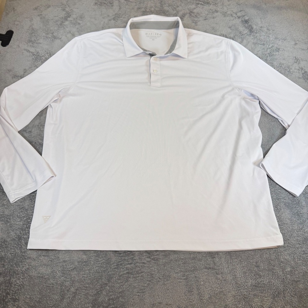 MAELREG Mens Performance Long Sleeve‎ Polo Shirt White Size 2XL Stretch Golf Top